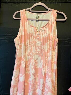 Pink Floral Sleeveless Button-Front Dress